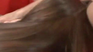 Creampie for the ebony babe in a threesome