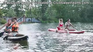 Horny Teen Lesbians Eat Pussy & Scissor Outdoors in Tight Group
