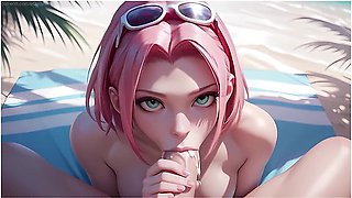 Car Toon - Public Anal Crampie And Blowjob With Sakura On The Beach