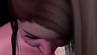 Busty Asian MILF in Tight Leather Gives Blowjob in POV