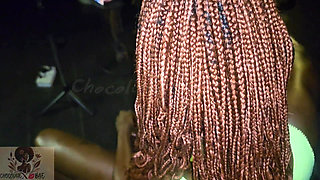 Sexy Ebony Slut Waitress Watches Porn by the Bar and Fucks Out Her Tight Pussy Wit Giant Dildo!!