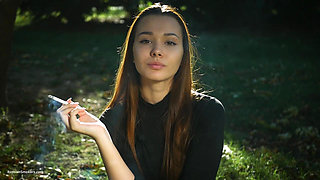 Seductive Russian Beauty Smoking Cigarette Outdoor Vibes
