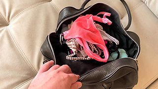 Step Stepsister Jerks My Cock with Her Panties - Cum on Tits - Russian Amateur with Talk