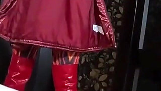 Red Nylon Jumpsuit Fetish Cameltoe Tease, Deep Blowjob and Cum on My Downjacket