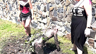 Piggy Humiliation in Mud, Playing with Nettles and Licking Our Feet Nice and Clean