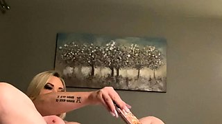 Big Boobed Blonde Masturbates With A Dildo In The Bathroom