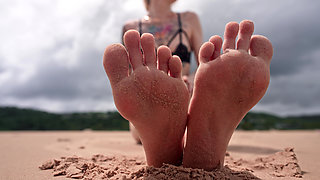 Worship My Feet on Public Beach and Get My Permission to Cum
