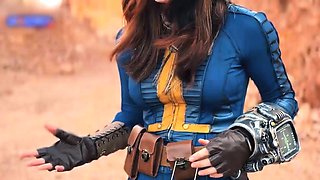 Sexy Cowgirl in Blue Latex Fucked Hard in Desert