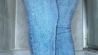 Desperate for Wee in the Bathroom Pissing in My Blue Jeans