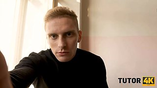 Tutor4k. guy is so angry that puts band on curly teacher and bangs pussy