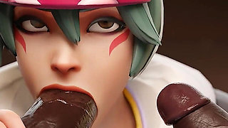 Tracer & Kiriko - Big Black Cock Sloppy Blowjob & Cowgirl 3D Animation