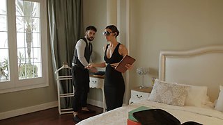 Brunette bombshell Julia Roca goes wild at Sylvan's place with her big naturals and raunchy tongue