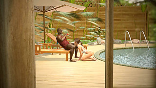 I'm a Cuckold, My Wife Sucks a Big Black Cock by the Pool on the Beach