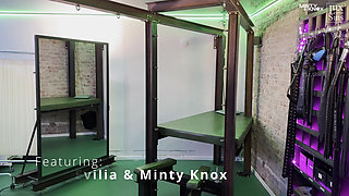 Extreme Anal Strapon and Spitroasting with Miss Evilia and Minty Knox