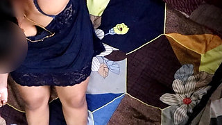 Indian Hot Housewife in Sexy Blue Baby Doll Dress Pussy Fingered & Hard Fucking