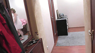 Pizza delivery guy brought pizza His met by naked owner sexy blonde MILF without panties and bra. Shower. Ass mature Tits Pussy