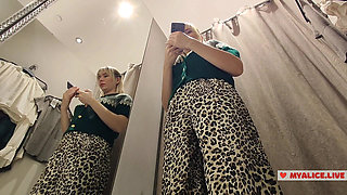 See-Through Seduction: Blonde with Big Boobs Tries on Transparent Outfits in Fitting Room, No Panties