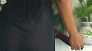 Asian MILF Masturbates by the Glass Dildo