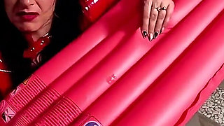 Dominant Red Pvc MILF Inflatable Mattress Fetish. Giant Beach Balls, POV Sex, Double Cum and Popping