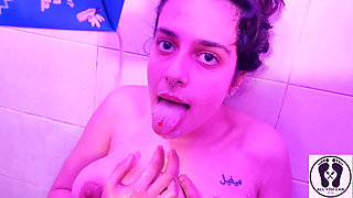 Wet and Messy Milky Shower All Over Me Rubbing Boobs Pussy