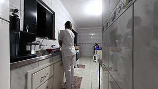 The maid's creampie routine at her new job.