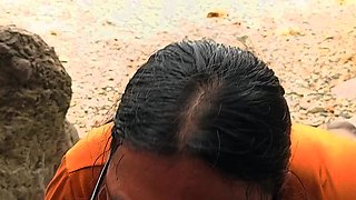 Public blow job at the beach Almost get caught