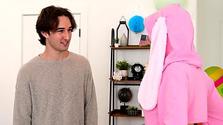 Easter bunny teen stepsister eats stepbrother his big carrot