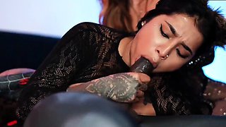 Three-way with a yam-sized dark-hued rod in a Halloween