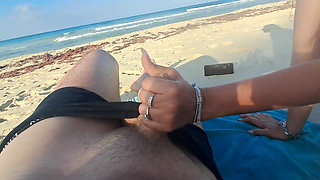 MILF Sucks Cock and Swallows Cum on the Beach POV