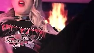 Big Tits Tranny Jerking her Big Hard Cock