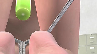 Office Glowing Toy Ride: 3D Cartoon Girl Tied in Doggy Fucked by Cylindrical Light