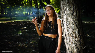 Sexy Russian Babe Smoking Cigarette Indoor Studio