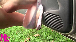 Dangling in Floral Flats in the Car