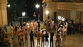 Nasty Brunette Gets Gangbanged and Facialed by a Crowd of Cocks