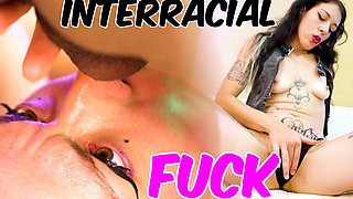 Interracial FMM Threesome with Squirt and Cum on Pussy