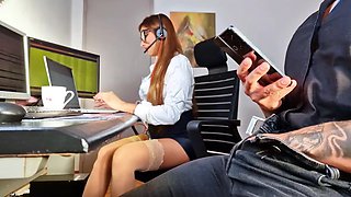 Nerdy Latina Coworker Catches Her Colleague Playing At The Office