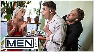 Mateo Tomas, Malik Delgaty And La Petite Blonde In Romantic Dinner Turns Naughty As Malik, Mateo, And La Petite Share Oysters And Wild Sex