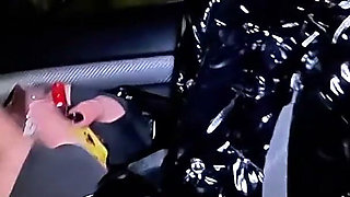 Night Pickup Downjacket MILF Fantasy. Smoking, Car Blowjob and Cum on Glossy Jacket