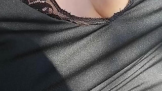 I Convinced My Slut to Show Her Pussy and Tits in a Risky Place