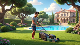 Elegant Blonde Boss Enjoys Pool with Young Gardener While Husband Away (ai Generated)