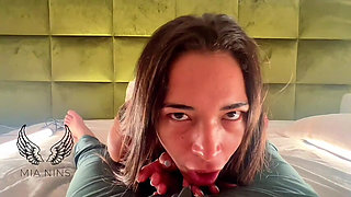 Latina Strips, Close-up Fingering and Squirting, Blowjob Untill Cumshot