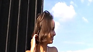 Beautiful big ass German doll sucks cock outdoors