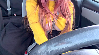 Italian Big Tits MILF Flashing Her Juicy Boobs While Driving Around Horny Af