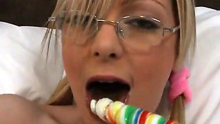 Naughty Girl Jessica Likes to Lick Candy While She Is Playing with Her Pussy