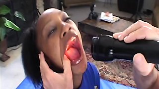Black Cheerleader in Uniform Gets Deep Anal from White Cock