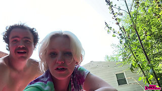 Blue Eyes Blonde Whore Gets Her Holes Drilled & Swallows Cum