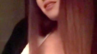 Smoking a Cigarette Out at Night and Showing My Big Tits