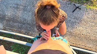 HottPussyTits Performs Risky Roadside Deepthroat and Tit Cumshot