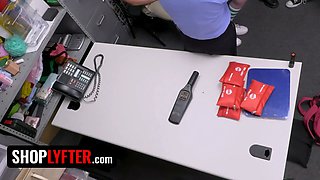 Camp counselor gets caught shoplifting and has to screw her way out of trouble