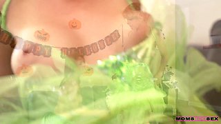 Busty Cougar And Her Stepdaughter Dressed as Fairy & Leprechaun For Stepson on Halloween